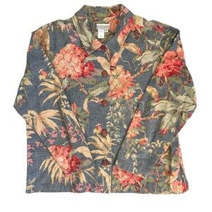 Coldwater Creek Floral Earthy Tones Jacket with Buttons 100% Cotton